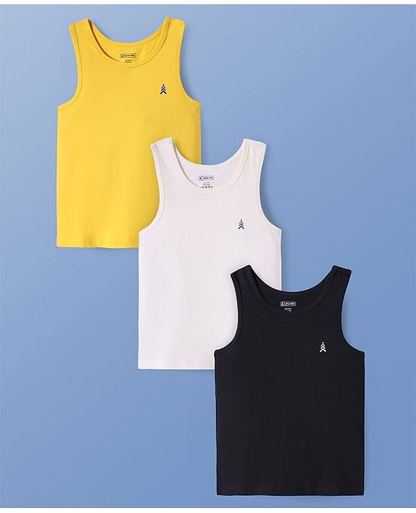 Pine Kids Cotton Lycra Knit Sleeveless Solid Sando Vests Pack of 3 (Color May Vary)