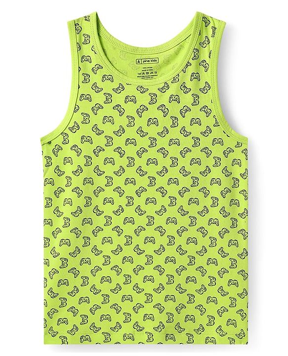 Pine Kids Cotton Lycra Knit Sleeveless Vests with Stripes & Gaming Controller Print Pack of 3 (Colour May Vary)