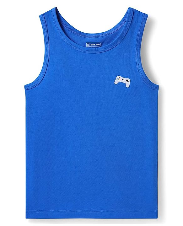 Pine Kids Cotton Lycra Knit Sleeveless Vests with Stripes & Gaming Controller Print Pack of 3 (Colour May Vary)