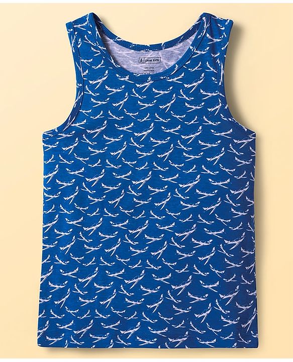 Pine Kids Cotton Lycra Knit Sleeveless  Vests With Aeroplane Print Pack of 3 (Color May Vary)