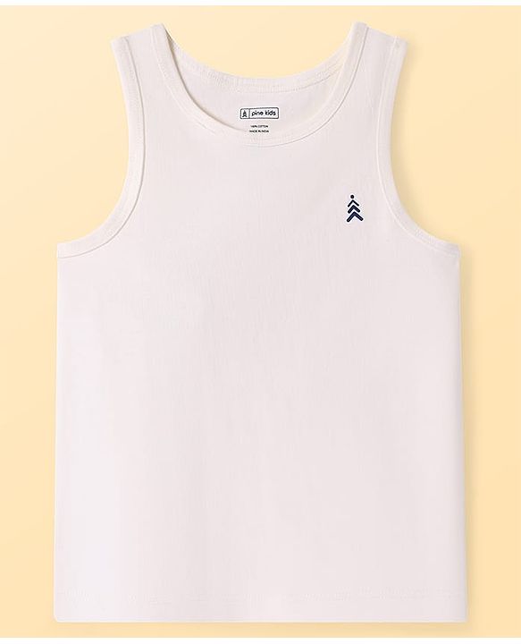 Pine Kids Cotton Lycra Knit Sleeveless Vest with Logo Print Pack of 3 (Colour May Vary)