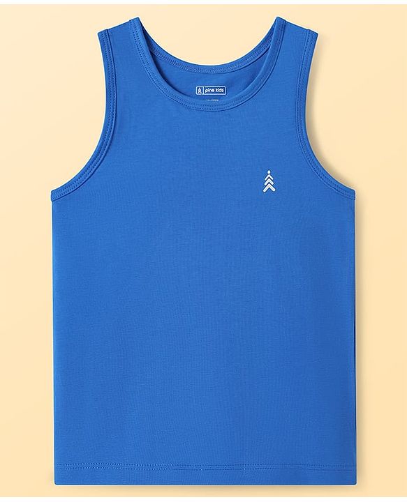 Pine Kids Cotton Lycra Knit Sleeveless Vest with Logo Print Pack of 3 (Colour May Vary)