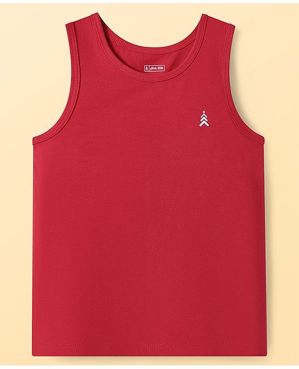 Pine Kids Cotton Lycra Knit Sleeveless Vest with Logo Print Pack of 3 (Colour May Vary)