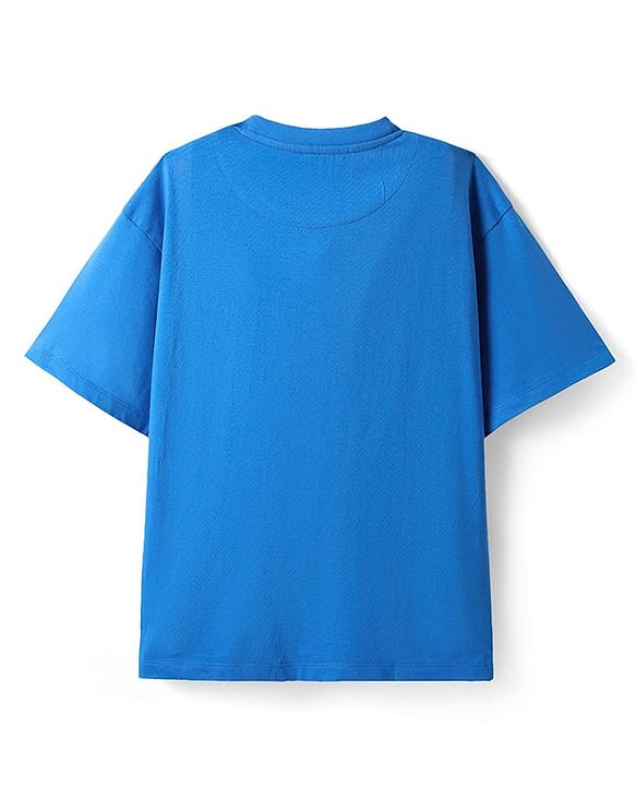 Pine Kids Marvel Single Jersey Knit Half Drop Shoulder Sleeves Oversized T-Shirt with Iron Man Graphics - Blue
