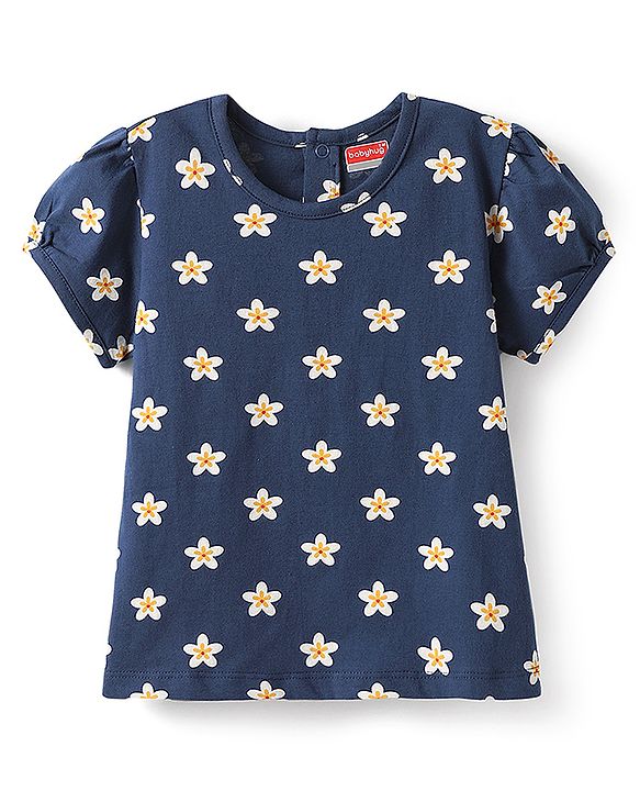 Babyhug Cotton Knit Half Sleeves Co-ord Capri Night Suit with Star Print - Navy Blue