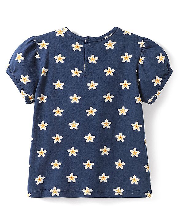 Babyhug Cotton Knit Half Sleeves Co-ord Capri Night Suit with Star Print - Navy Blue
