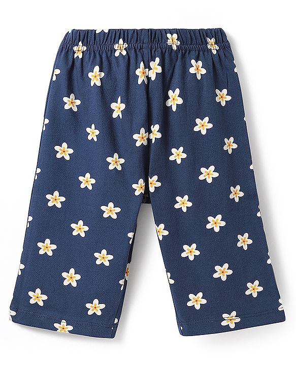 Babyhug Cotton Knit Half Sleeves Co-ord Capri Night Suit with Star Print - Navy Blue