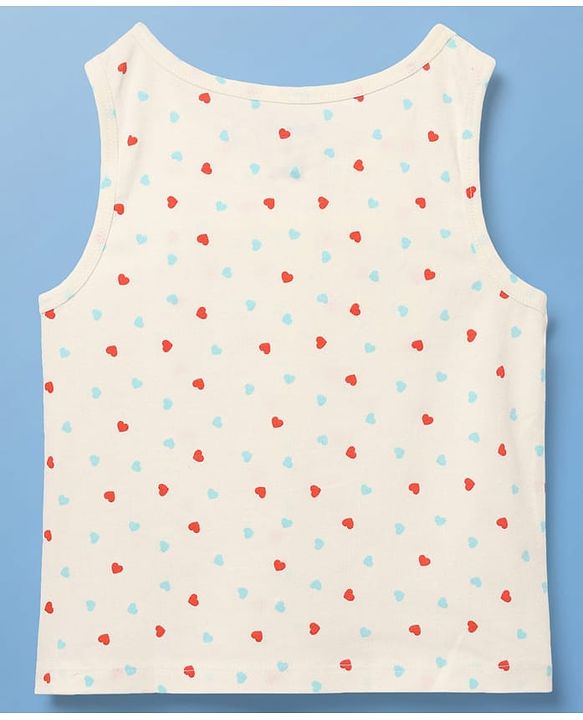 Pine Kids Cotton Lycra Knit Sleeveless Heart Printed & Solid Coloured Vests Pack Of 3 - Light Blue Red & White