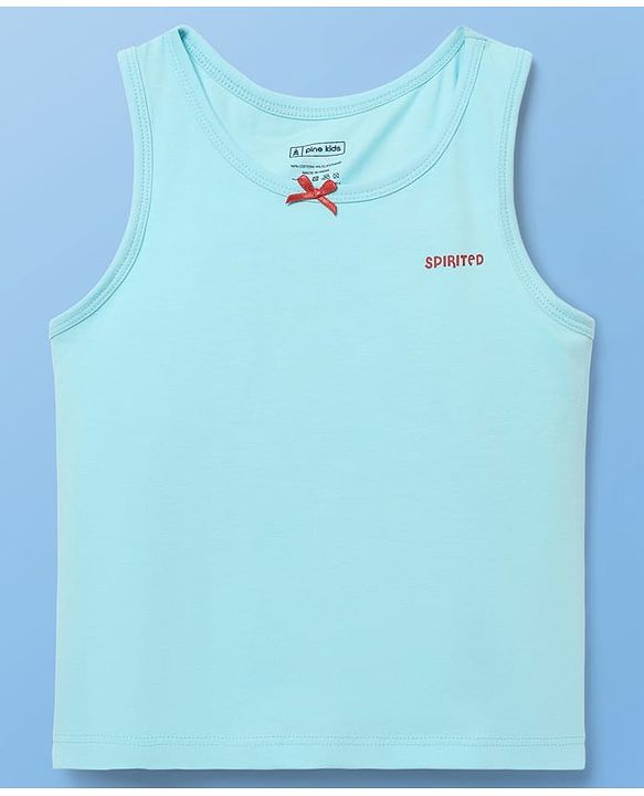 Pine Kids Cotton Lycra Knit Sleeveless Heart Printed & Solid Coloured Vests Pack Of 3 - Light Blue Red & White