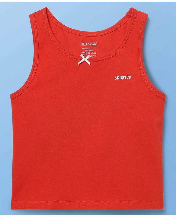 Pine Kids Cotton Lycra Knit Sleeveless Heart Printed & Solid Coloured Vests Pack Of 3 - Light Blue Red & White