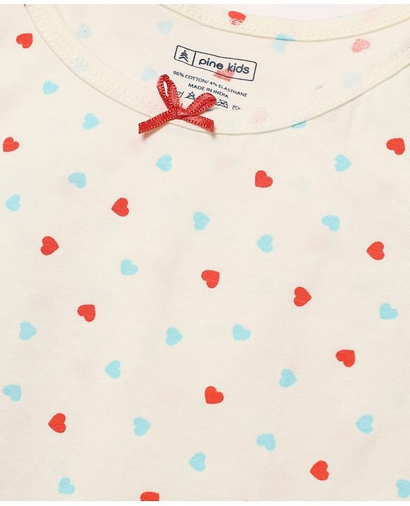 Pine Kids Cotton Lycra Knit Sleeveless Heart Printed & Solid Coloured Vests Pack Of 3 - Light Blue Red & White