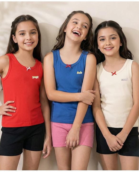 Pine Kids Cotton Lycra Knit Sleeveless Vests With Text Print Pack Of 3 (Colour May Vary)
