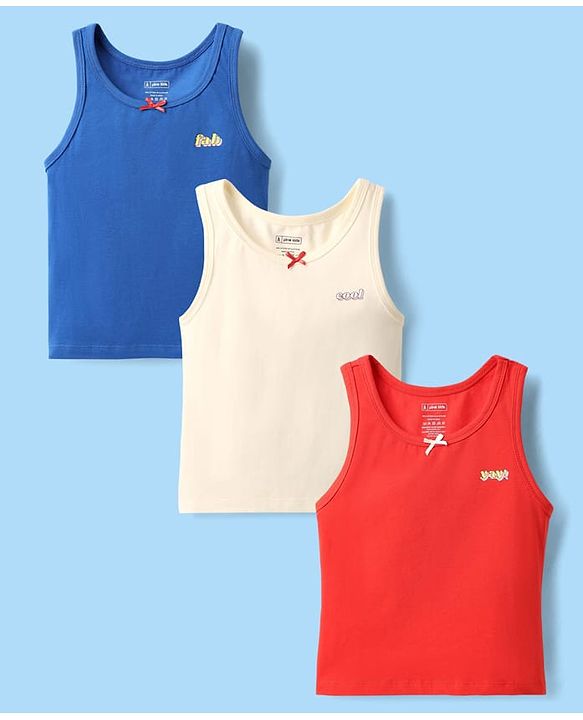 Pine Kids Cotton Lycra Knit Sleeveless Vests With Text Print Pack Of 3 (Colour May Vary)