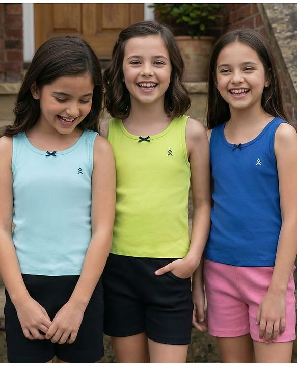 Pine Kids Cotton Lycra Knit Sleeveless Solid Colour Vests Pack Of 3 (Colour May Vary)