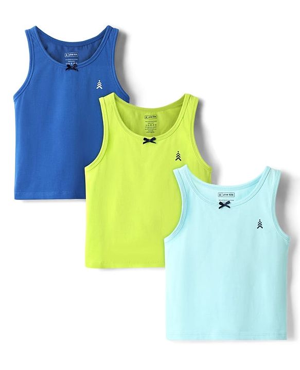 Pine Kids Cotton Lycra Knit Sleeveless Solid Colour Vests Pack Of 3 (Colour May Vary)