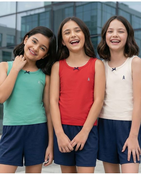 Pine Kids Cotton Lycra Knit sleeveless Solid Colour Vests Pack Of 3 (Colour May Vary)