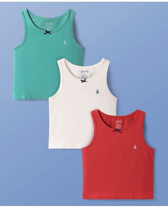 Pine Kids Cotton Lycra Knit sleeveless Solid Colour Vests Pack Of 3 (Colour May Vary)