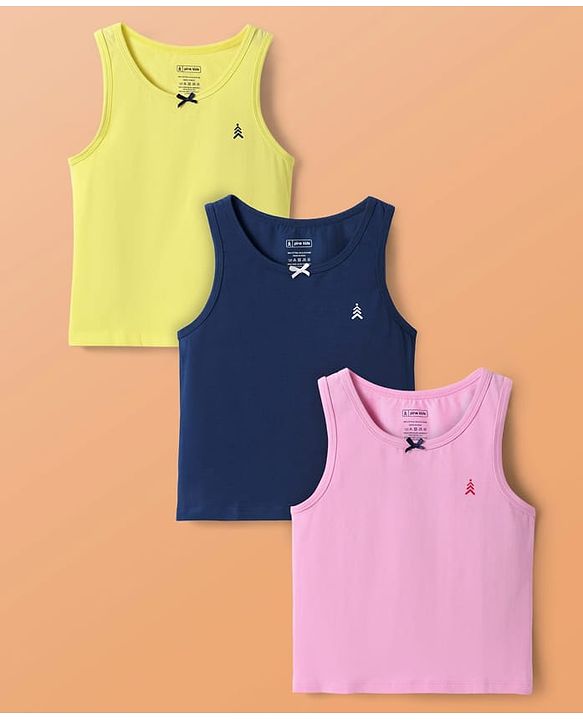 Pine Kids Cotton Lycra Knit Sleeveless Solid Colour Vests Pack Of 3 (Colour May Vary)