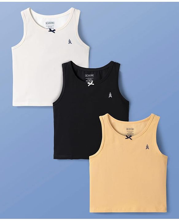 Pine Kids Cotton Lycra Knit Sleeveless Solid Colour Vests Pack Of 3 (Colour May Vary)