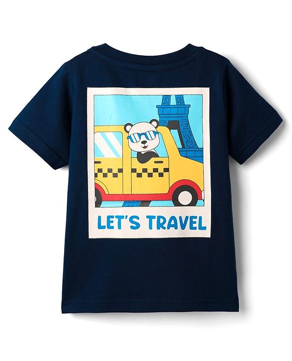 Babyhug Cotton Knit Half Sleeves T-Shirt with Panda Print & Patch Detailing - Navy Blue