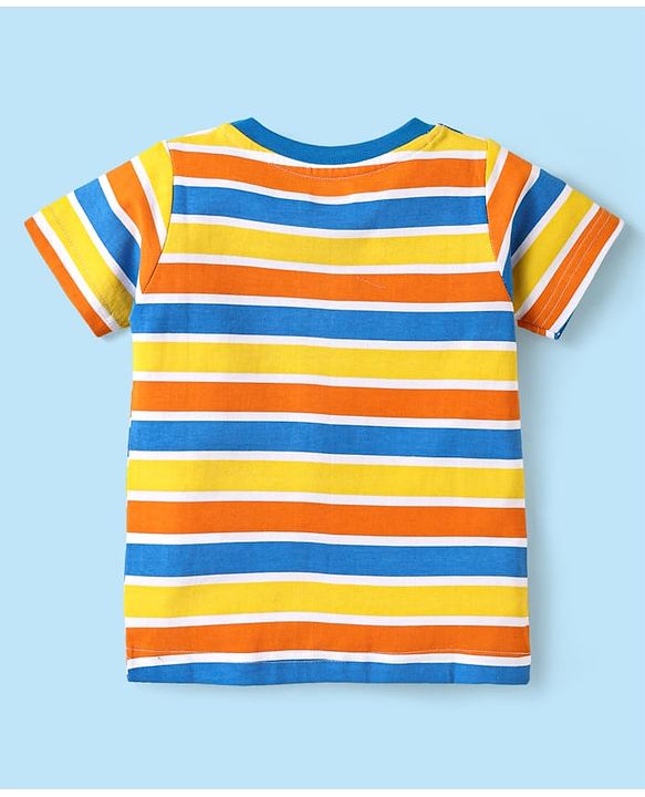 Babyhug Cotton Knit Half Sleeves T-Shirts with Beach Theme Print & Stripes Pack of 3 - Yellow White & Navy Blue