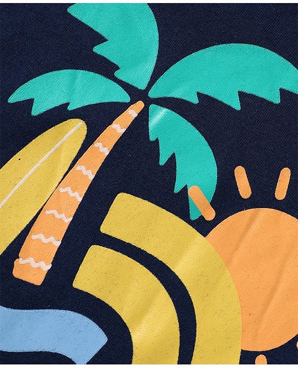 Babyhug Cotton Knit Half Sleeves T-Shirts with Beach Theme Print & Stripes Pack of 3 - Yellow White & Navy Blue