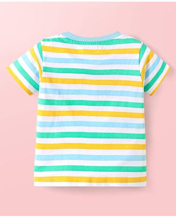 Babyhug Cotton Knit Half Sleeves T-Shirts with Animal Print & Stripes Pack of 3 - Light Blue & White