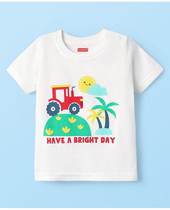 Babyhug Cotton Knit Half Sleeves T-Shirts With Stripes & Vehicle Print Pack Of 3 - Navy Blue & White