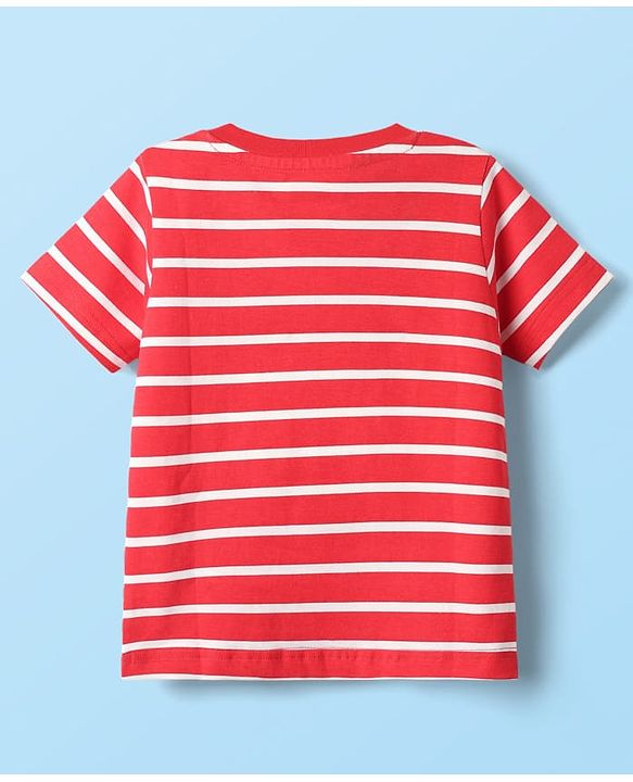 Babyhug Cotton Knit Half Sleeves T-Shirts With Stripes & Vehicle Print Pack Of 3 - Navy Blue & White