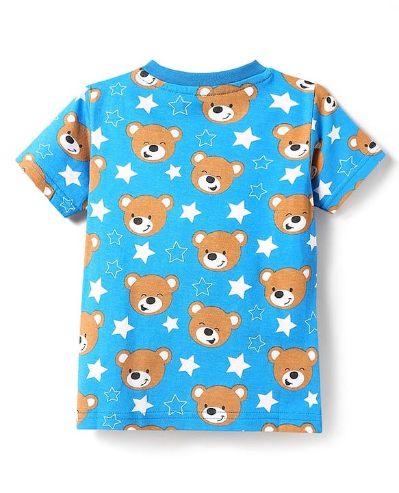 Babyhug Cotton Knit Half Sleeves T-Shirt with Bear Print - Blue