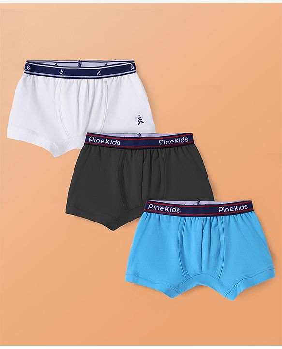 Pine Kids Cotton Elastane Knit Solid Colour Trunks Pack of 3 (Colour May Vary)