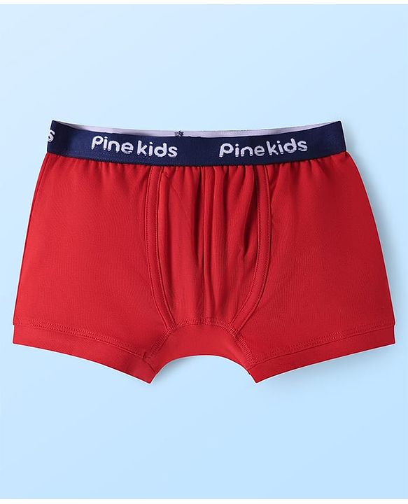Pine Kids Cotton Knit Solid Trunks with Logo Embroidery Pack of 3 (Colour May Vary)