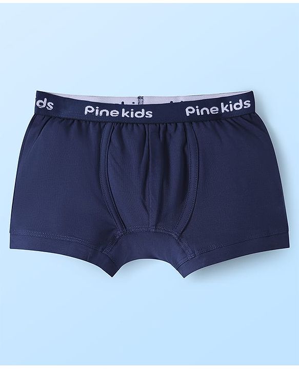 Pine Kids Cotton Knit Solid Trunks with Logo Embroidery Pack of 3 (Colour May Vary)