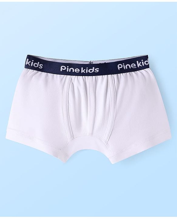 Pine Kids Cotton Knit Solid Trunks with Logo Embroidery Pack of 3 (Colour May Vary)