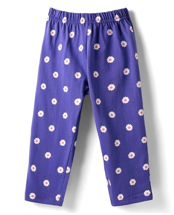 Babyhug Cotton Knit Puffed Sleeves Night Suit with Happiness Is You Text Print - Voilet