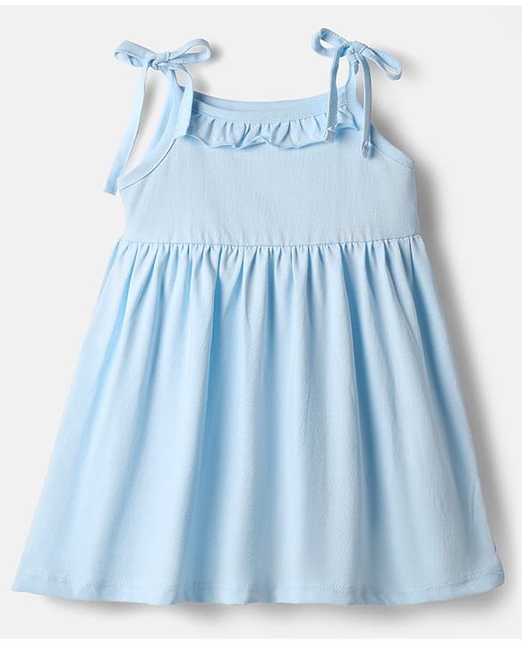 Babyhug Single Jersey Knit Sleeveless Solid Frock With Bloomer - Light Blue