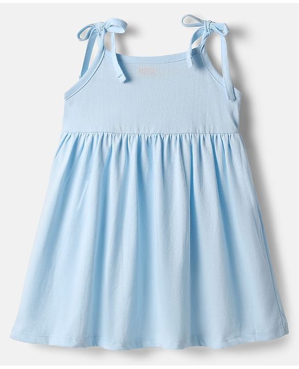 Babyhug Single Jersey Knit Sleeveless Solid Frock With Bloomer - Light Blue