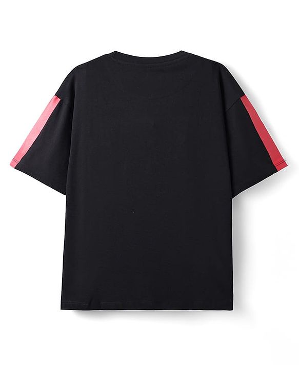 Pine Kids Marvel Single Jersey Knit Half Drop Shoulder Sleeves Oversized T-Shirt with Iron Man Graphics - Black