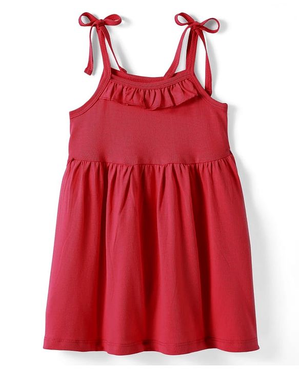 Babyhug Single Jersey Knit Solid Colour Sleeveless Frock With Bloomers - Red