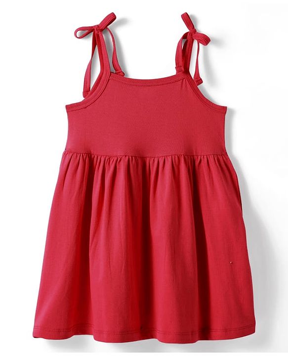 Babyhug Single Jersey Knit Solid Colour Sleeveless Frock With Bloomers - Red