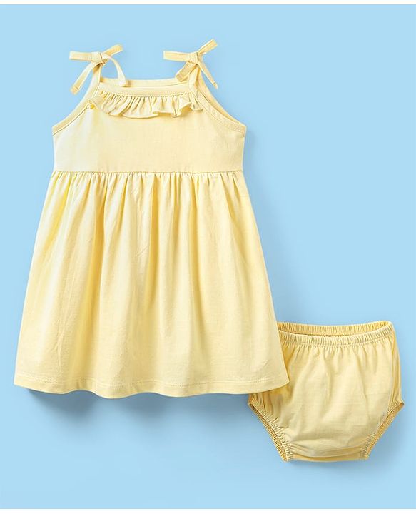 Babyhug Single Jersey Knit Sleeveless Solid Frocks with Bloomer - Cream