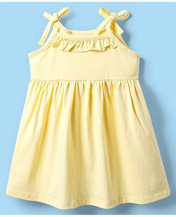 Babyhug Single Jersey Knit Sleeveless Solid Frocks with Bloomer - Cream