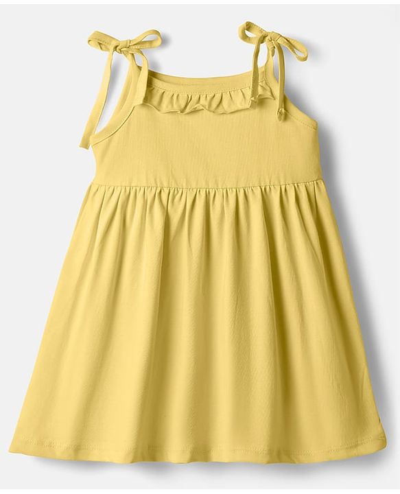 Babyhug Single Jersey Knit Sleeveless Solid Frock With Bloomer - Yellow