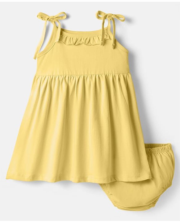 Babyhug Single Jersey Knit Sleeveless Solid Frock With Bloomer - Yellow