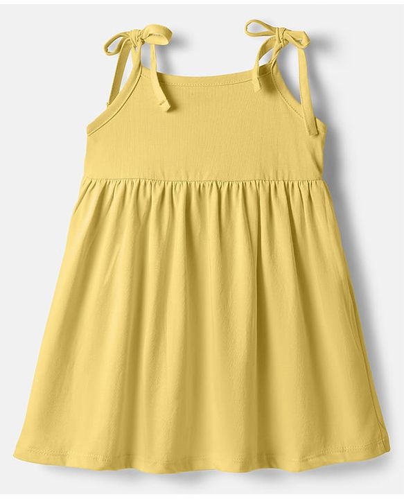 Babyhug Single Jersey Knit Sleeveless Solid Frock With Bloomer - Yellow