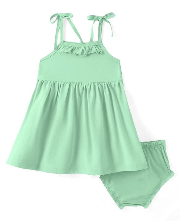 Babyhug Single Jersey Knit Solid Colour Sleeveless Frock With Bloomer - Light Green