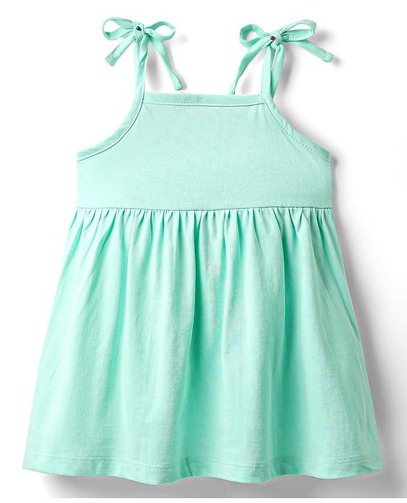 Babyhug Single Jersey Knit Sleeveless Solid Color Frock & Bloomer with Frill Detailing  -  Light  Green
