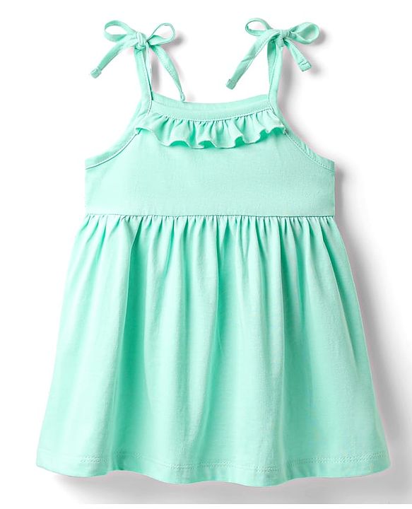 Babyhug Single Jersey Knit Sleeveless Solid Color Frock & Bloomer with Frill Detailing  -  Light  Green