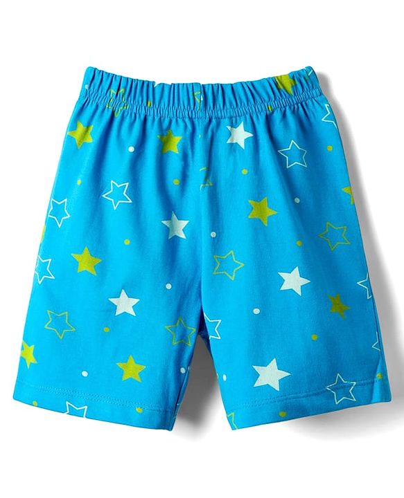 Babyhug Cotton Knit Half Sleeves Short Co-Ord Night Suit with Star Print - Blue