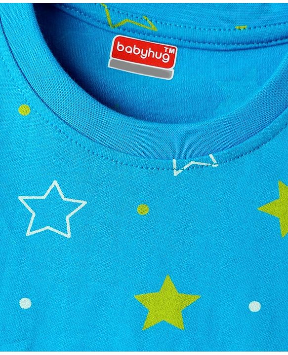 Babyhug Cotton Knit Half Sleeves Short Co-Ord Night Suit with Star Print - Blue